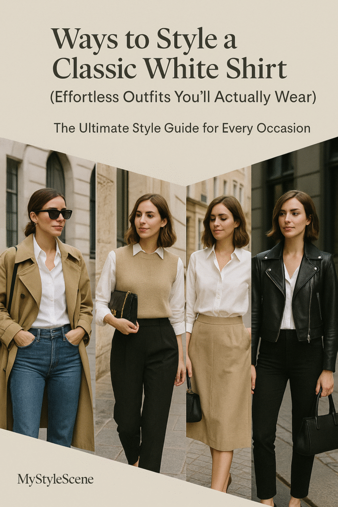Classic white shirt styled in effortless outfit ideas for women and men