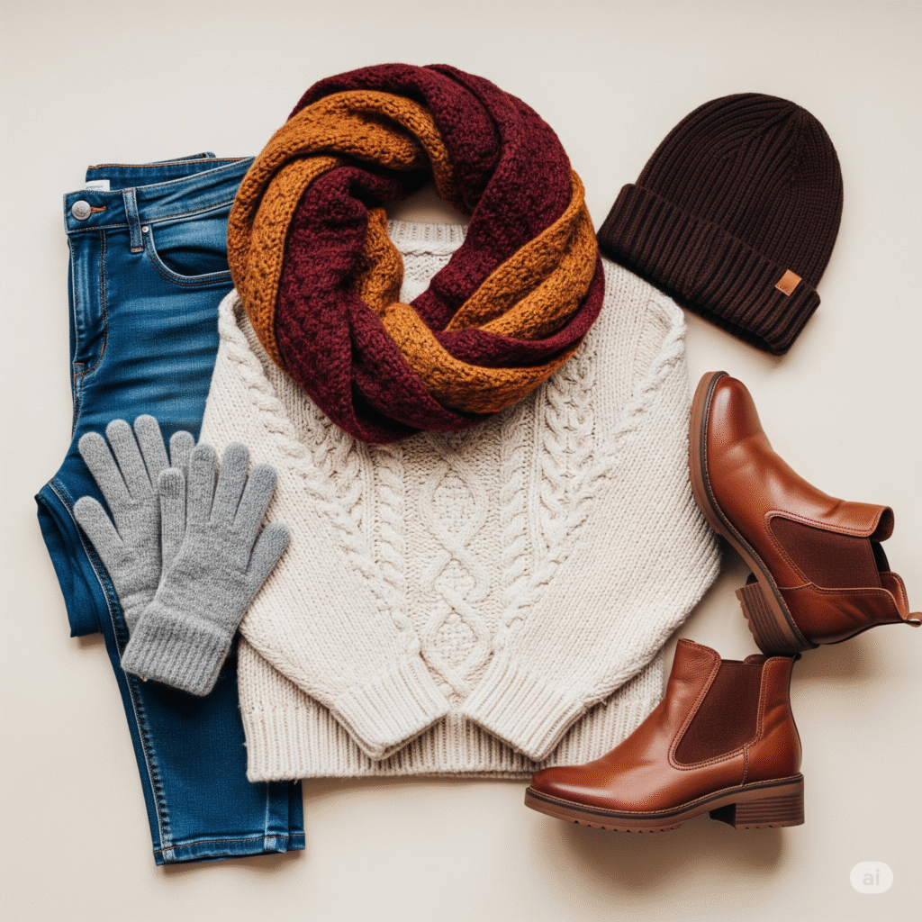 Cozy fall and winter capsule wardrobe with layered neutral outfits and textured fabrics.