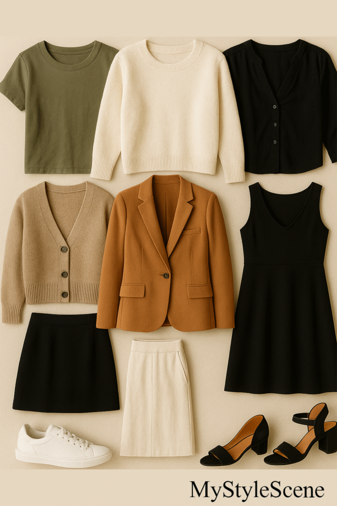 10-piece travel capsule wardrobe for a week with stylish and versatile essentials for female travelers