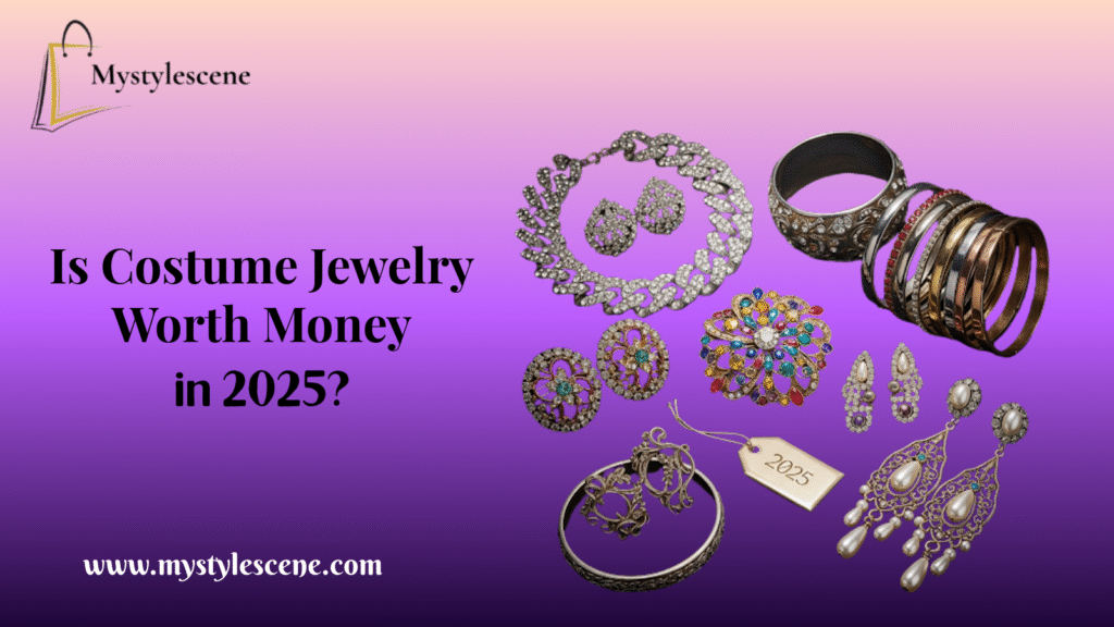 A collection of costume jewelry with the title "Is Costume Jewelry Worth Money in 2025?