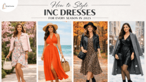 How to style INC dresses for every season in 2025, featuring spring florals, summer beachwear, autumn chic, and winter glam looks.