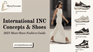International INC Concepts 2025 fashion guide with model and sneakers.