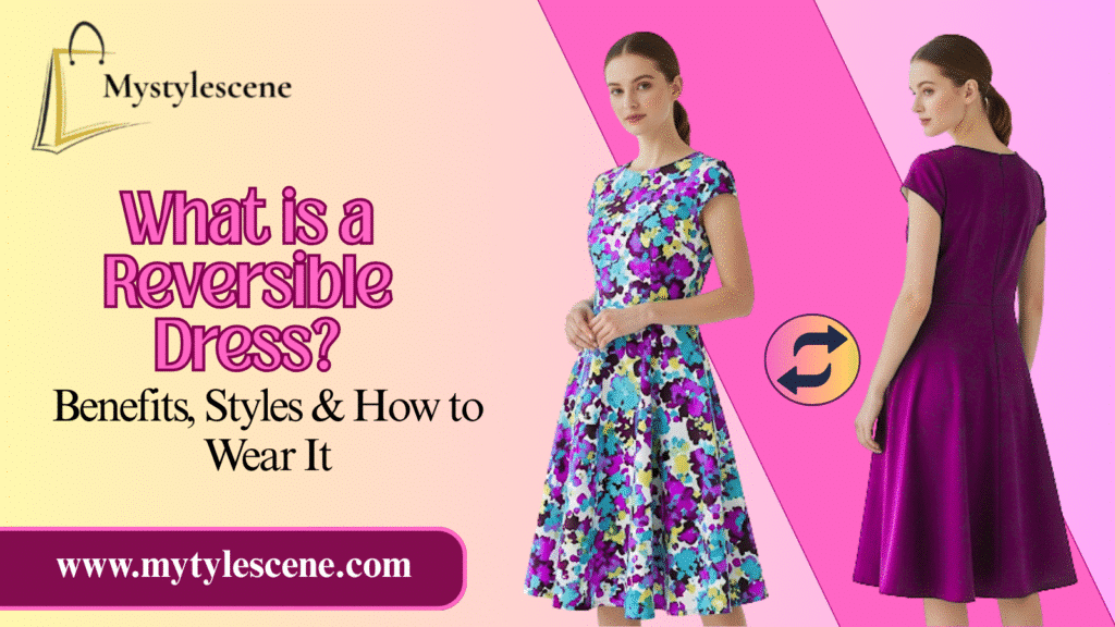 What is a reversible dress? Model showing both sides of the dress.