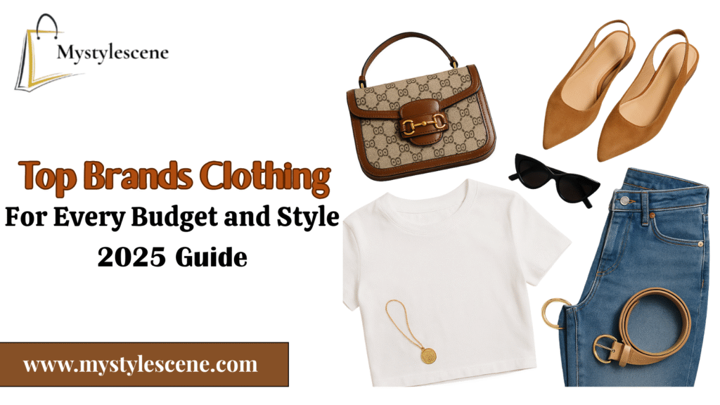 Top brands clothing are shown with mix of budget t-shirts, denim shorts, luxury accessories.