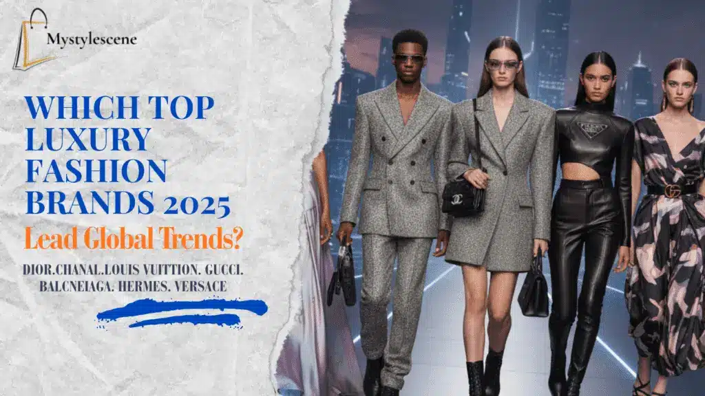 Models on a runway showcasing top luxury fashion brands in 2025. Brands featured include Dior, Chanel, and Louis Vuitton.